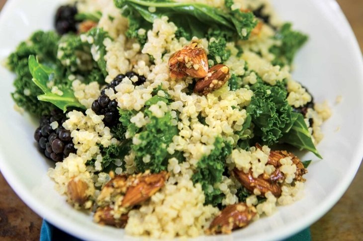 Protein-Packed Salads: Kale, Quinoa, and Blackberry Salad with Candied Almonds