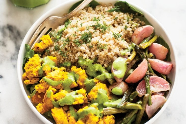 Chickpea Scramble Breakfast Bowls with Roasted Vegetables