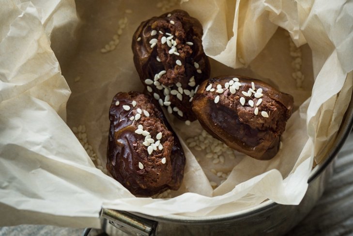 Chocolate Hummus Stuffed Dates