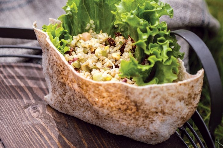 Sprouted Lentil and Quinoa Salad with Pocket Bread