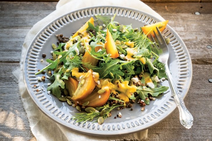 Beet Lentil Quinoa Salad with Carrot Dressing